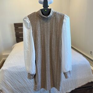Shein Ribbed Knit Dress with White Sleeves